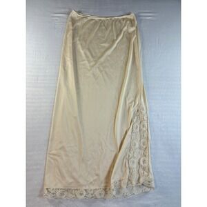 Kayser Vintage Cream Lace Trim MIDI 3/4 Half Slip Slit Medium USA Skirt Lingerie